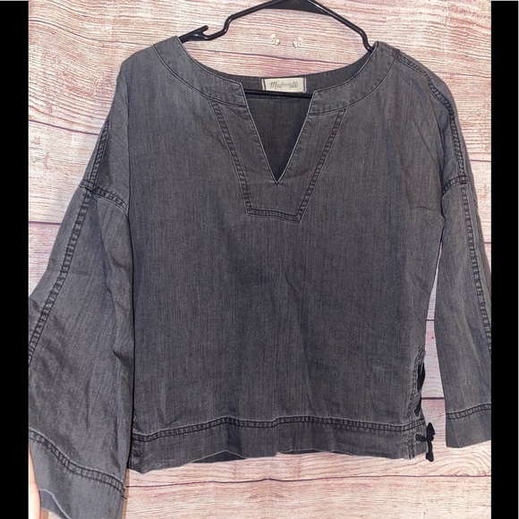 MADEWELL Lace up side Black Denim shirt - Picture 3 of 8
